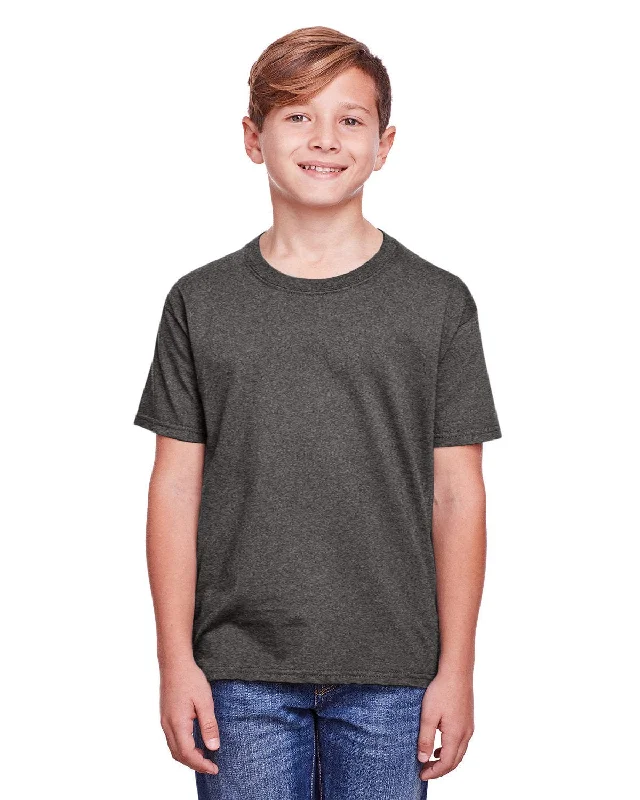 Fruit of the Loom Youth ICONIC T-Shirt | Charcoal Heather Striped Floral Plaid