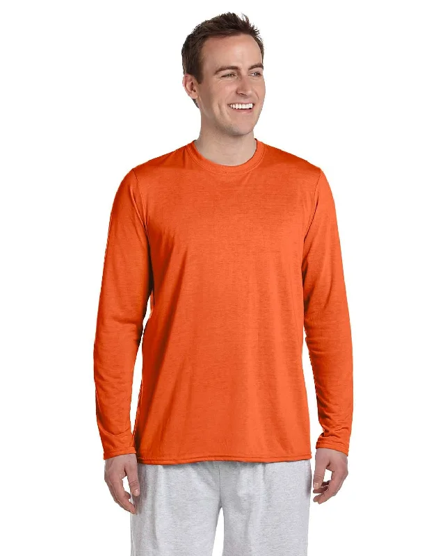 Gildan 4.5 oz. Performance Long Sleeve T-Shirt | Orange Sequined Glittery Shiny