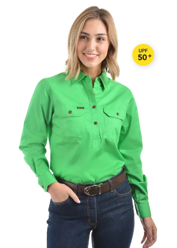 Hard Slog Women's Work Shirt in Lime Green Print Jacquard Patchwork