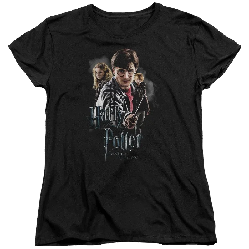 Harry Potter Deathly Hollows Cast Women's T-Shirt Solid Color Striped Floral