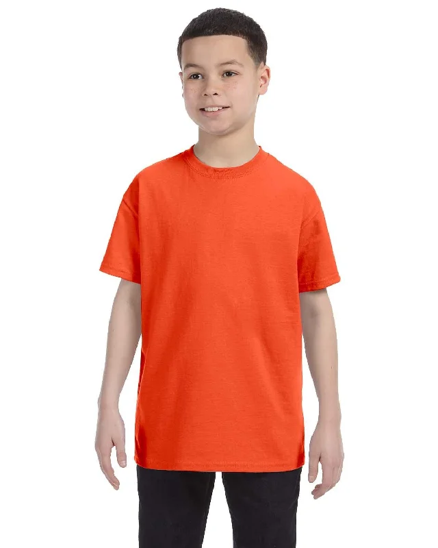 Jerzees Youth Heavyweight 50/50 T-Shirt | Burnt Orange Solid Color Striped Floral