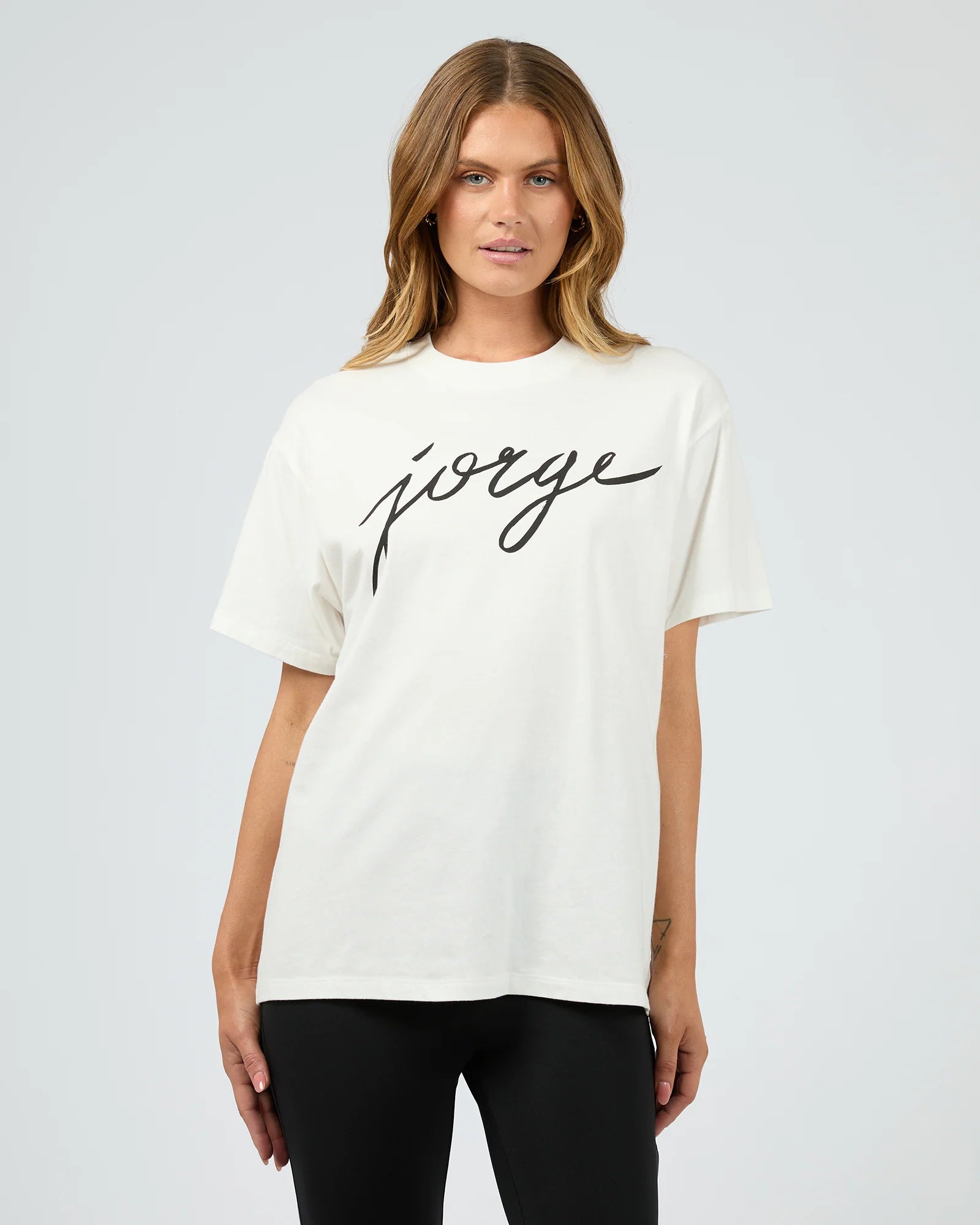 Jorge Script Tee White Print Jacquard Patchwork