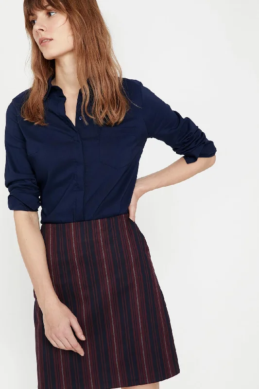 Women Navy Blue Shirt Rayon Velvet Corduroy