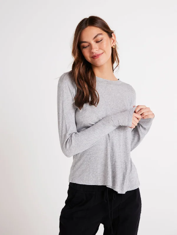 Long Sleeve Crew Neck Tee -   Heather Ash Fleece Fabric Down Fabric Feather Fabric