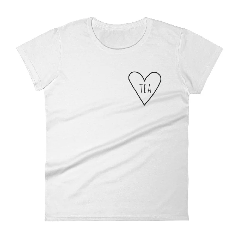 Love Tea Heart: White Ladies T-Shirt Solid Print Embellished