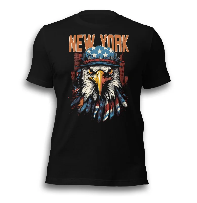 NEW YORK PATRIOTIC EAGLE UNISEX T-SHIRT Spandex Blend Rayon Blend Denim Blend