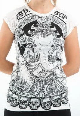 Sure Design Women's Batman Ganesh T-Shirt White Zippered Front Buttoned Front Snap Front