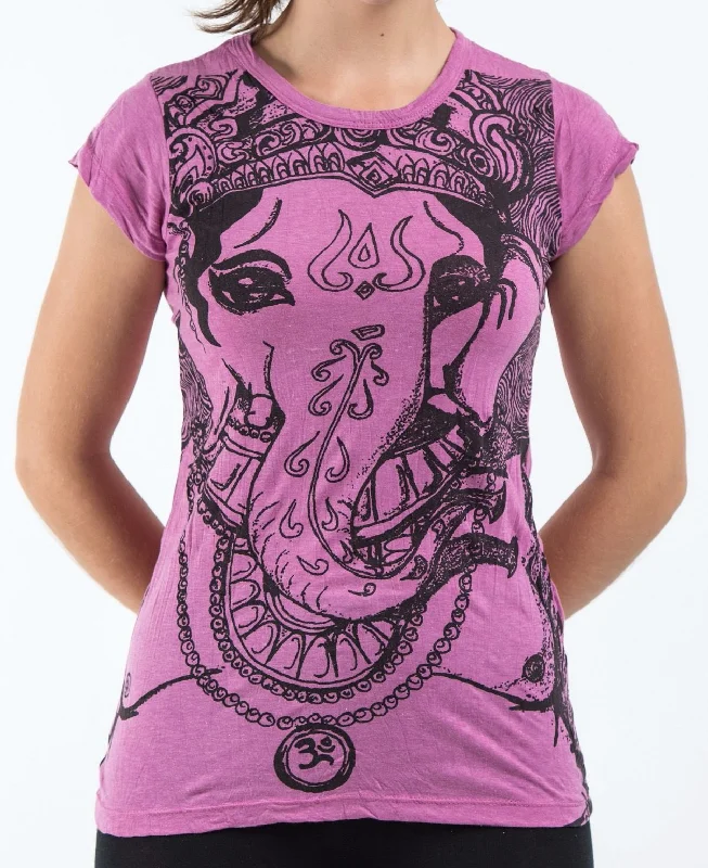 Sure Design Women's Big Face Ganesh T-Shirt Pink Collared Crew Neck Turtle Neck