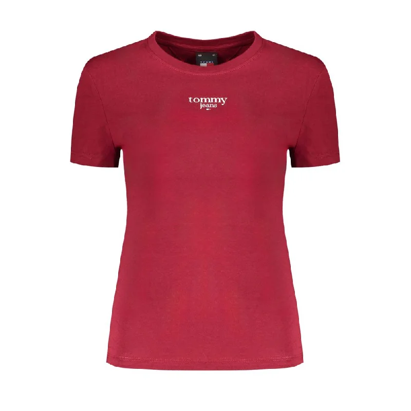 Tommy Hilfiger Red Cotton Tops & T-Shirt V-Neck T-Shirt Long Sleeve Cotton