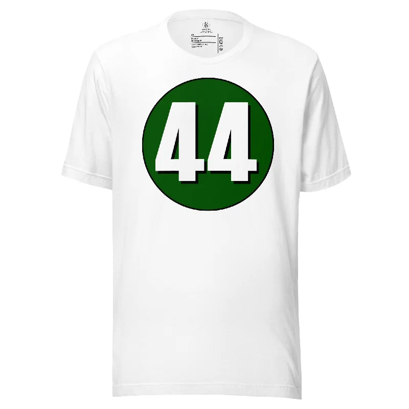 Unisex t-shirt: White on Hunter Green 44 Iron Safe Non-Iron Wrinkle Free