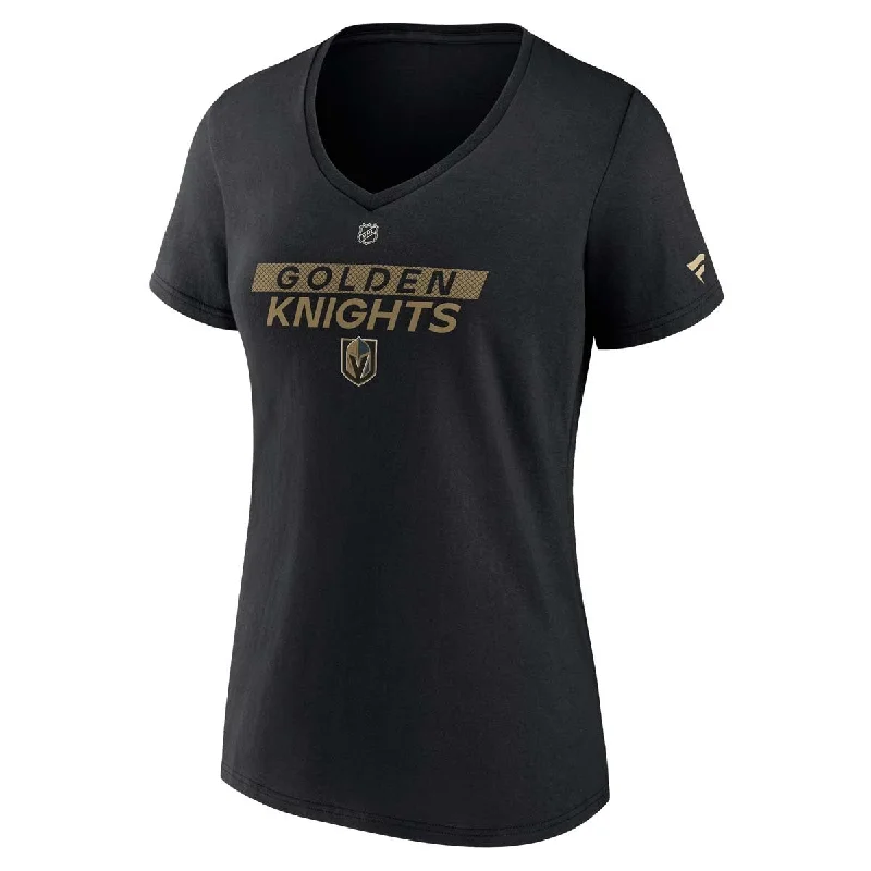 Vegas Golden Knights Women’s Black Authentic Pro V-Neck T-Shirt Hooded Caped Shawl Collar