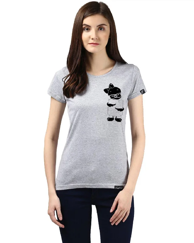 Womens Half Sleeve Tweety Printed Grey Color Tshirts Machine Wash Dry Clean Hand Wash