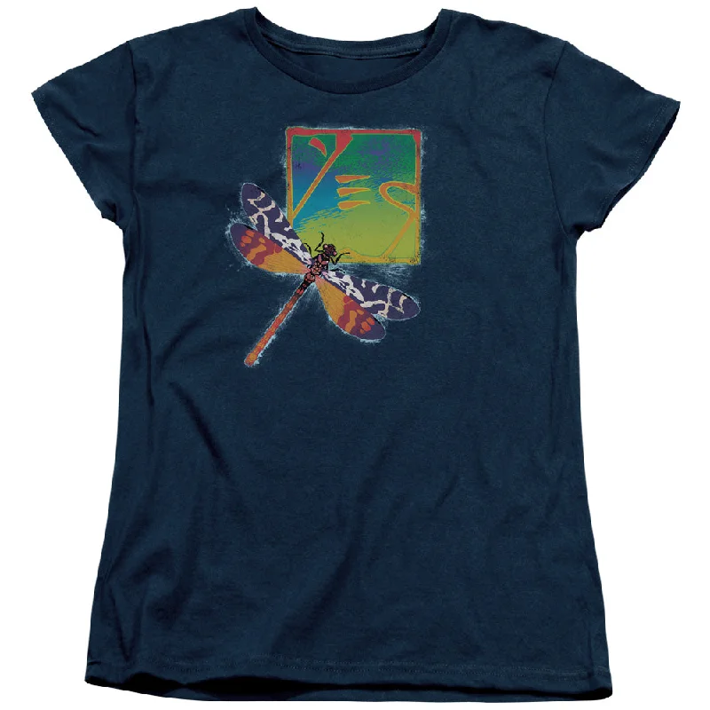 Yes Dragonfly Women's 18/1 100% Cotton Short-Sleeve T-Shirt Silk Blend Satin Velvet