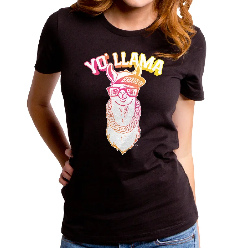 Yo Llama Gradient Women's T-Shirt Collared T-Shirt Boat Neck A-Line