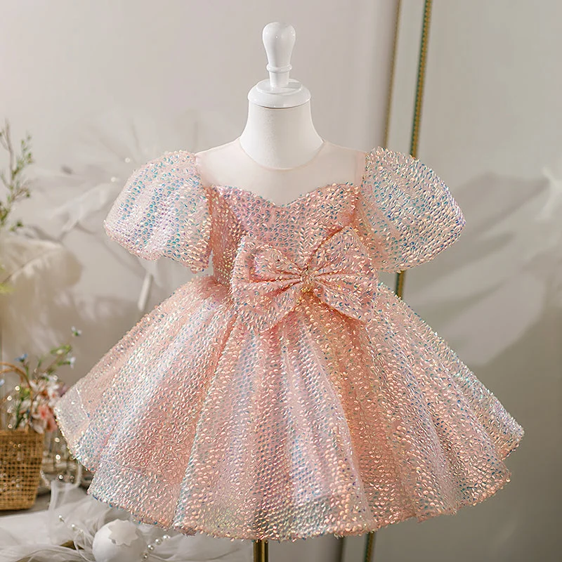 Baby Girl Dress Toddler Prom Puff Sleeves Bow Sequins Birthday Cake Princess Dress Tunics Designer luxury