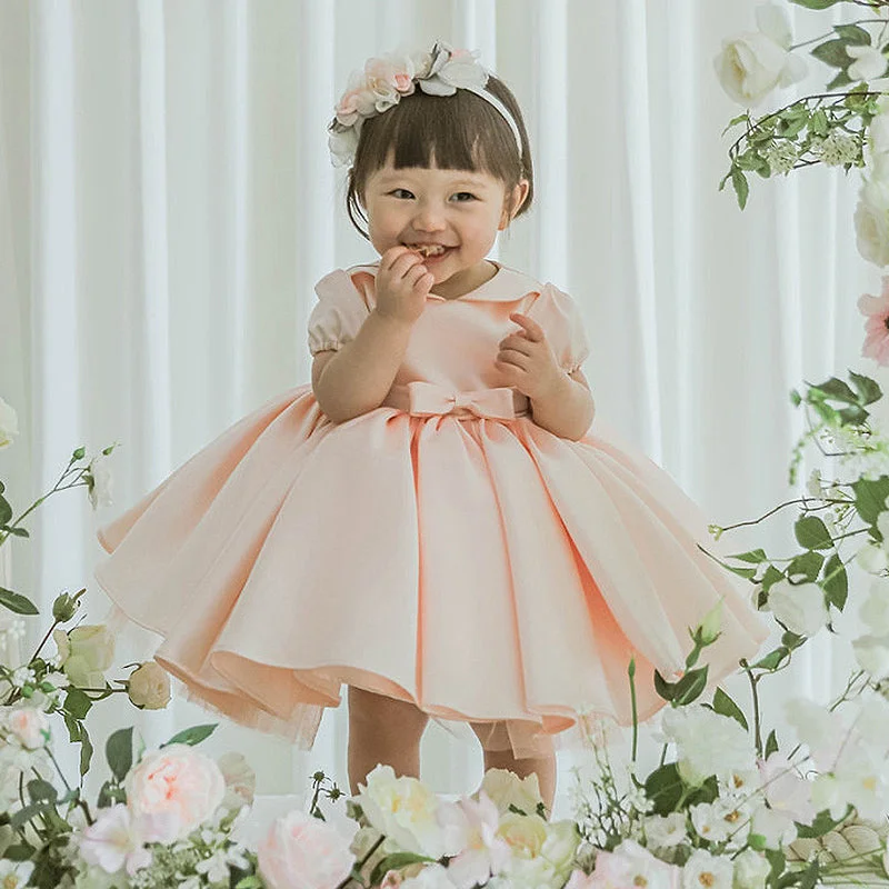 Baby Girl Party Dress Doll Collar Big Bow Princess Dress Tunics Wedding white