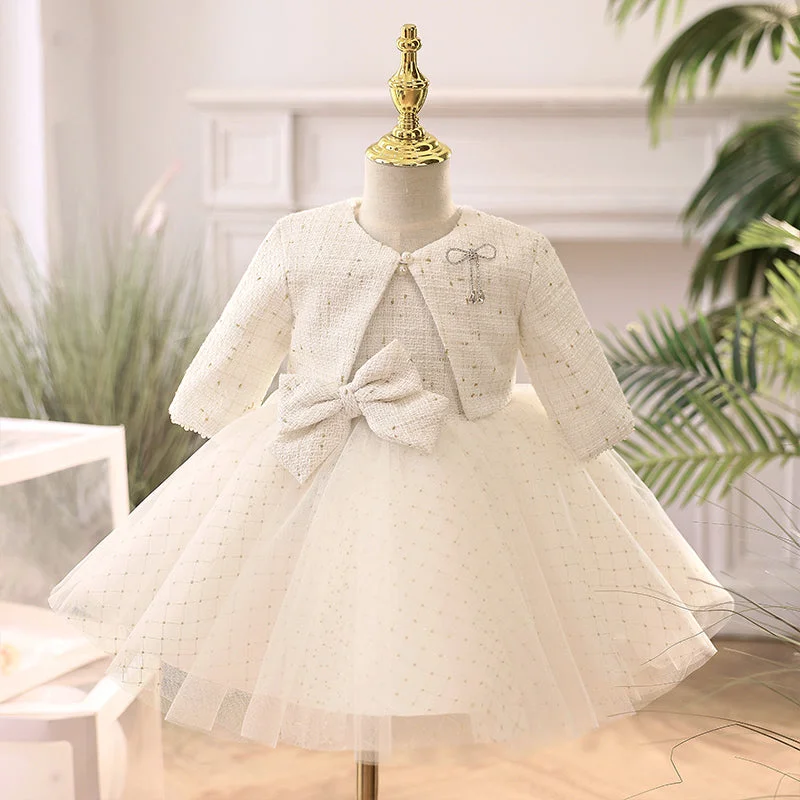 Baby Girl Birthday Party Dresses Girl Winter White Long Sleeve Puffy Formal Dresses Tunics Cozy soft