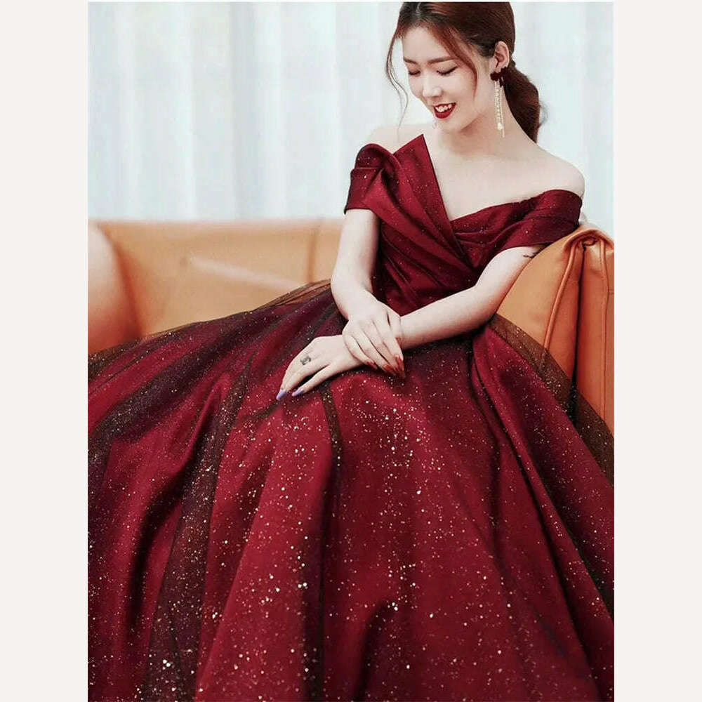 Elegant Dress for Women Burgundy Splicing Lace Sequin Strapless Long A-line Skirt Solid Color Evening Gown M392 Tunics Vintage classic