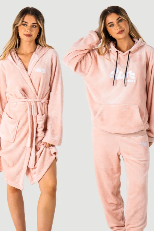 Fluffy Dressing Gown & PJ Set Bundle - Pink/Pink Tunics Velvet soft