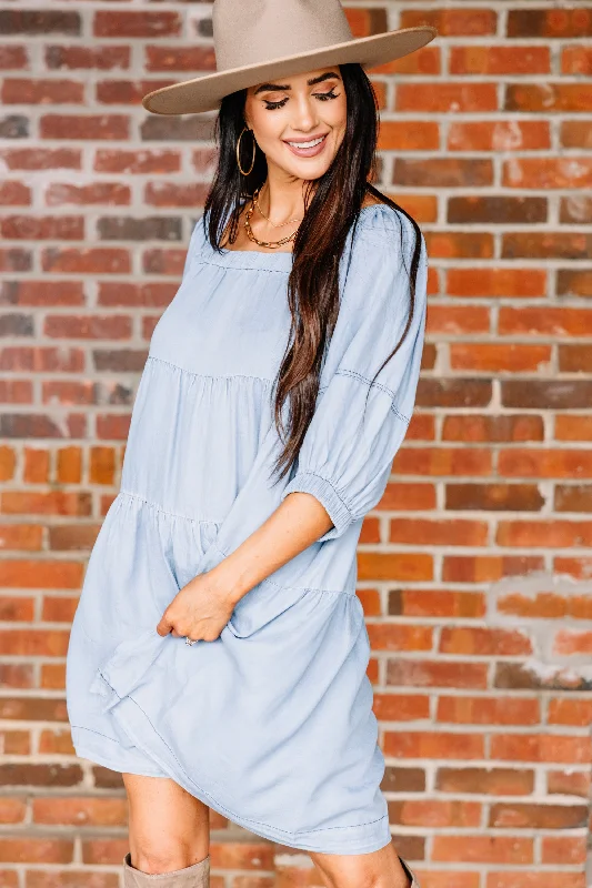 Full Of Ideas Light Blue Babydoll Dress Tunics Silk luxurious