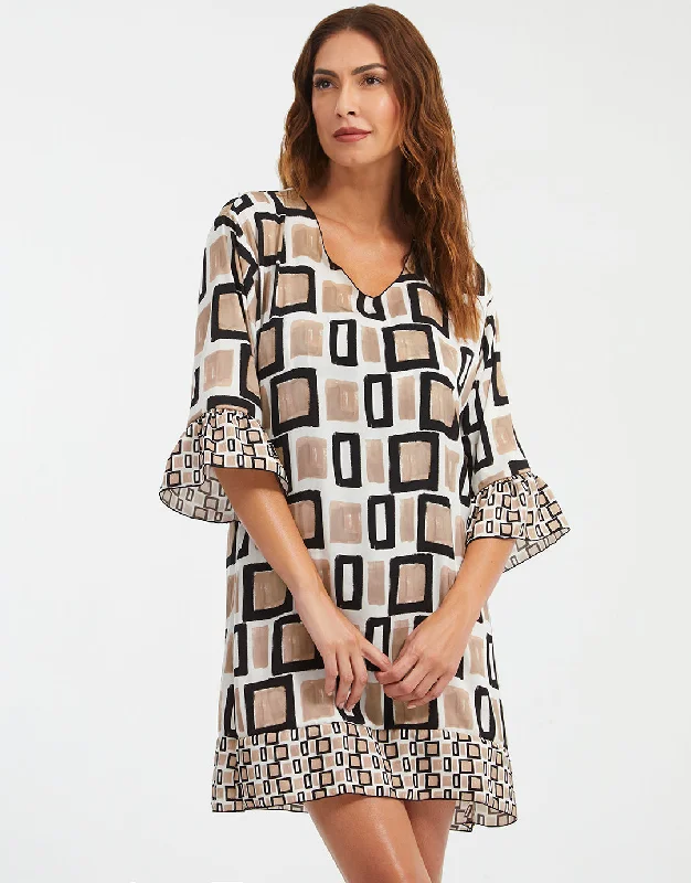 Geo Beach Dress - Black White and Gold Tunics Party sparkling