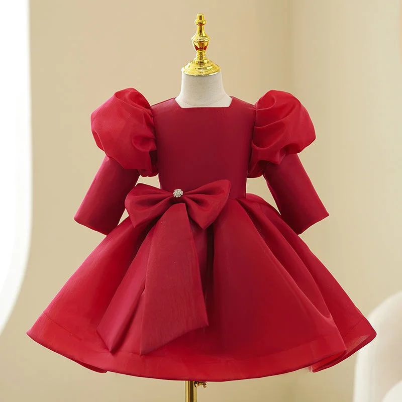 Girl Christmas Dress Toddler Prom Dress Girl Princess Dress Red Long Sleeve Bow Puffy Party Dress Pencil Office Professional