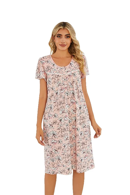 RH Women's Floral Sleepwear Button Duster Robe Short Sleeve House Dress Nightgown S-XXL RHW4054 Tunics Versatile functional