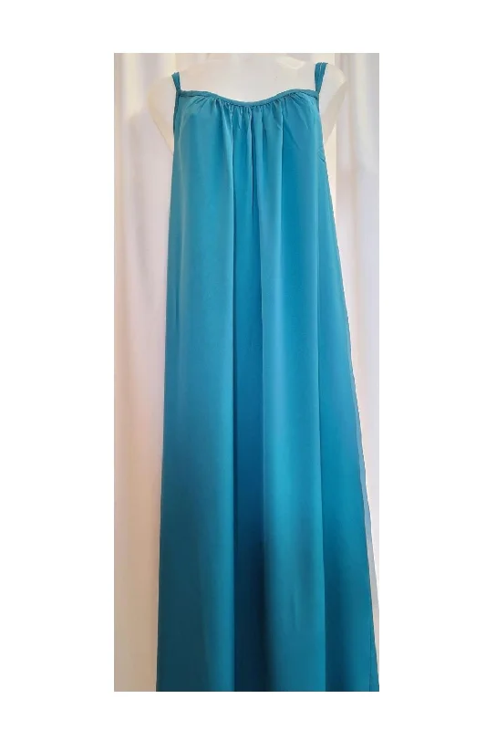 Silk Vicki long nightdress - Petrol Blue sweetheart Neckline Romantic