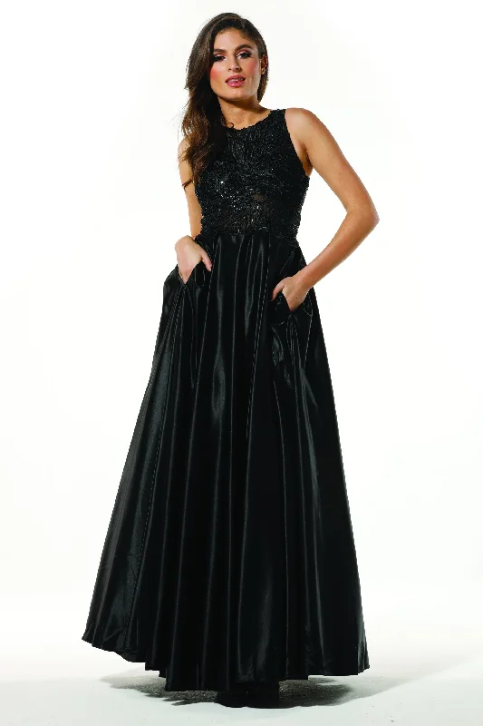 Tinaholy Couture Designer T19435 Black Satin Formal Prom Ball Gown Dress empire Waist empire